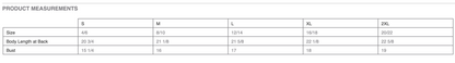 Muscle Tank spec sheet
